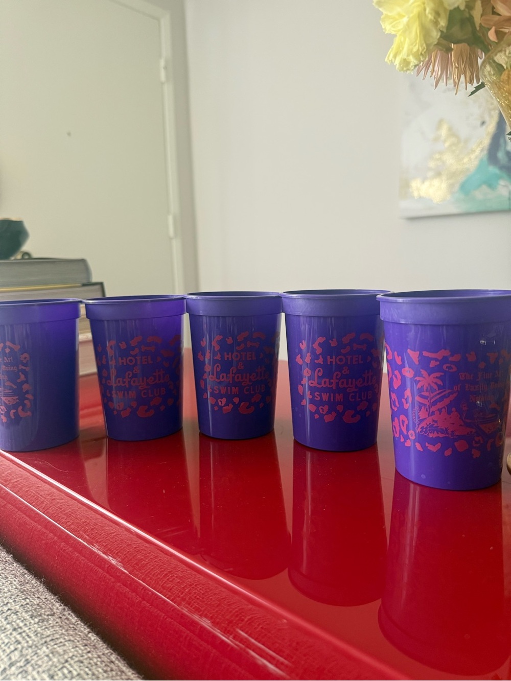 Set of 5 The Lafayette Hotel & Swim Club San Diego Purple Souvenir Cups